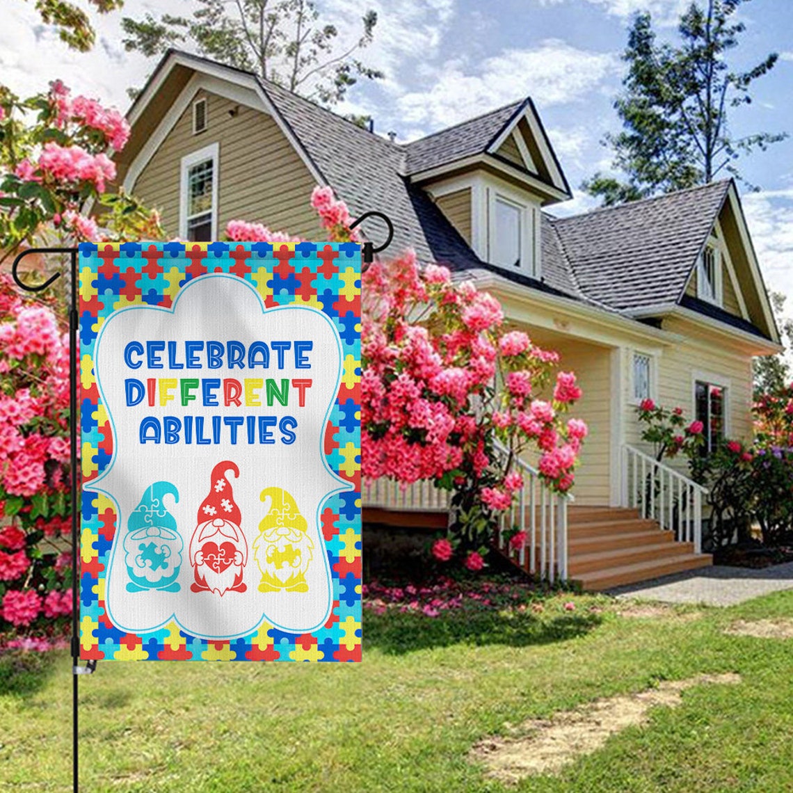Celebrate Different Abilities - Autism Awareness Gnome Garden Flag