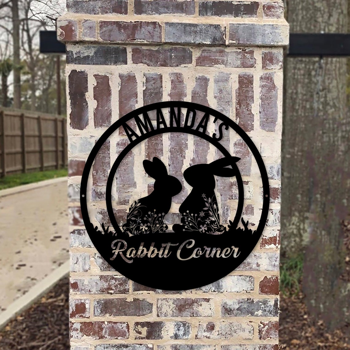 Amazon Rabbit Metal Sign Personalized Custom Floral Rabbit Metal Art Sign