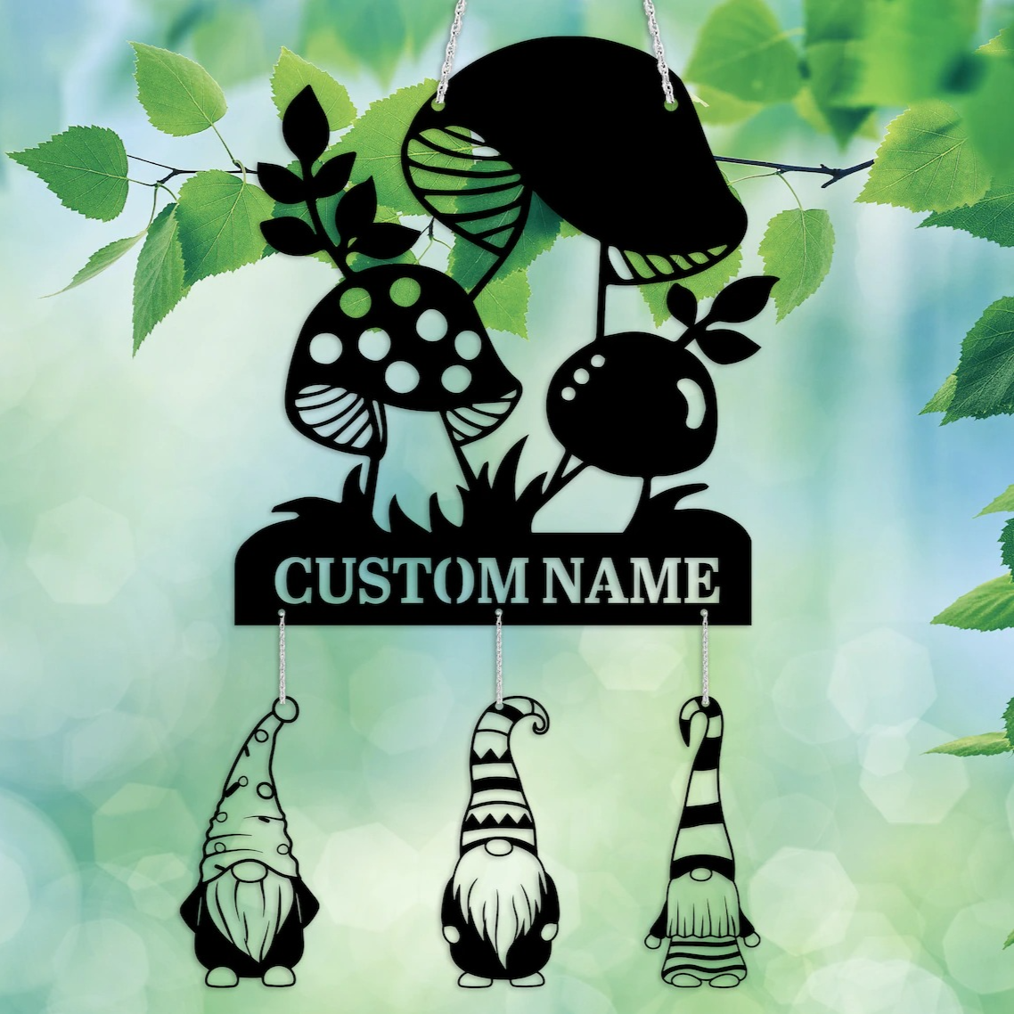 Personalized Custom Mushroom Gnome Metal Wind Chime