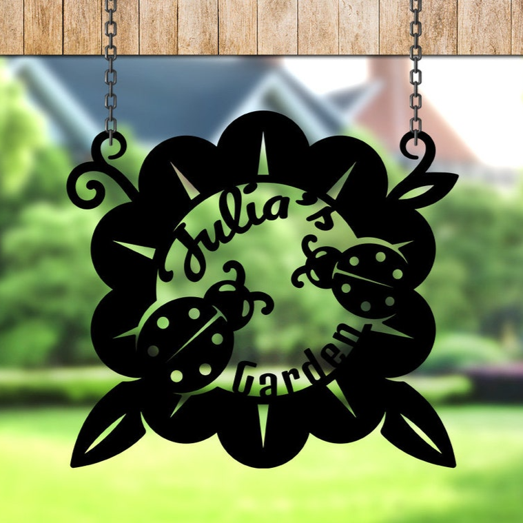 Personalized Custom Ladybug Flower Metal Art Sign