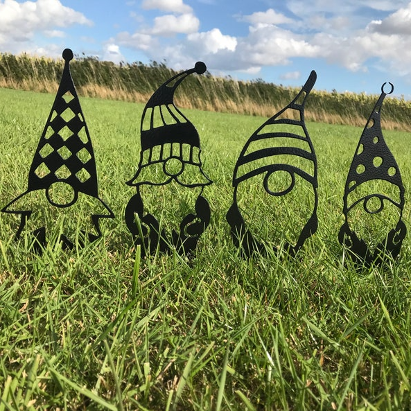Metal Gnome Stakes Garden Art