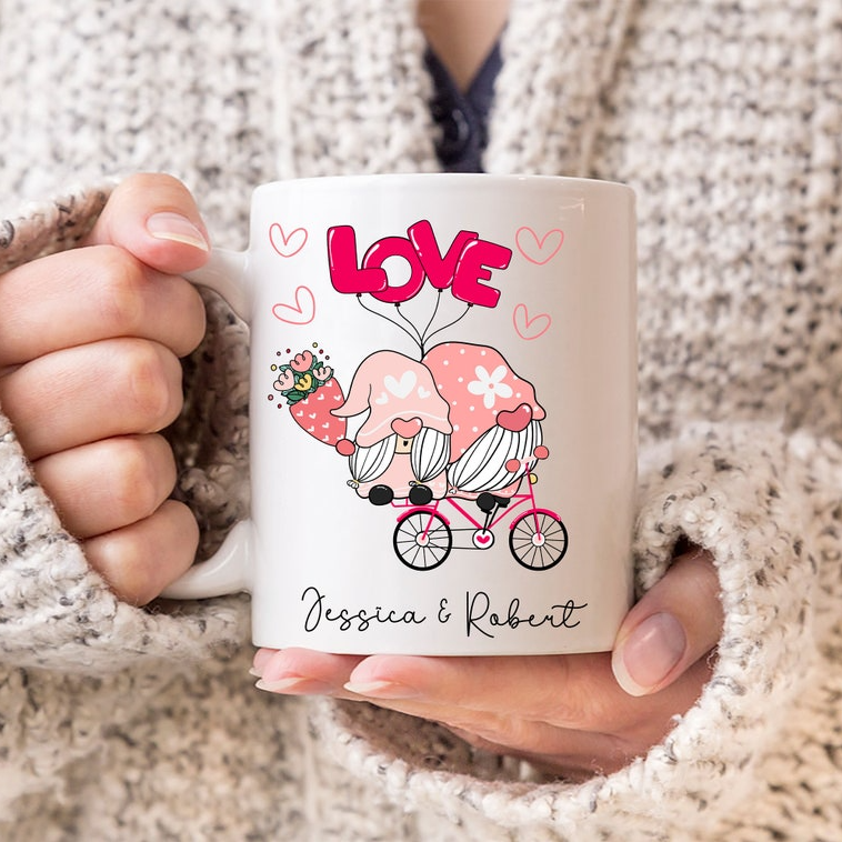 Personalized Custom Gnome Couple Riding Bike Mug