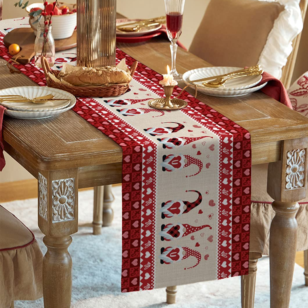 Love Gnome Themed Table Runner For Valentine's Day Decor