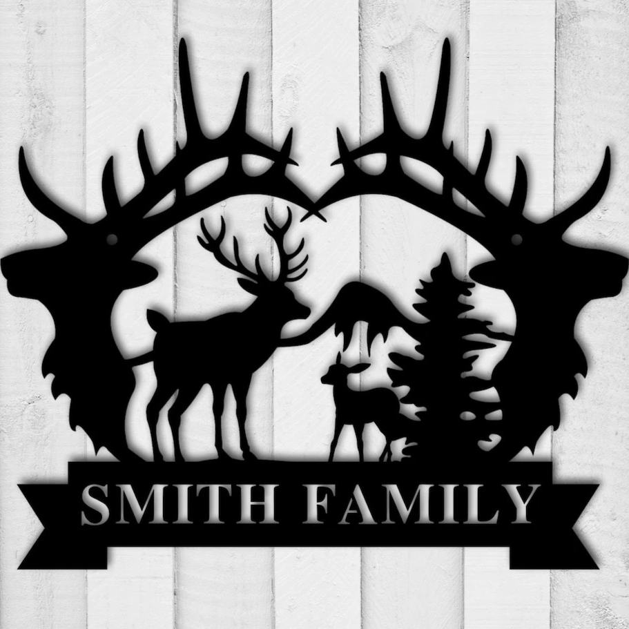 Personalized Custom Reindeer Cabin Metal Art Sign