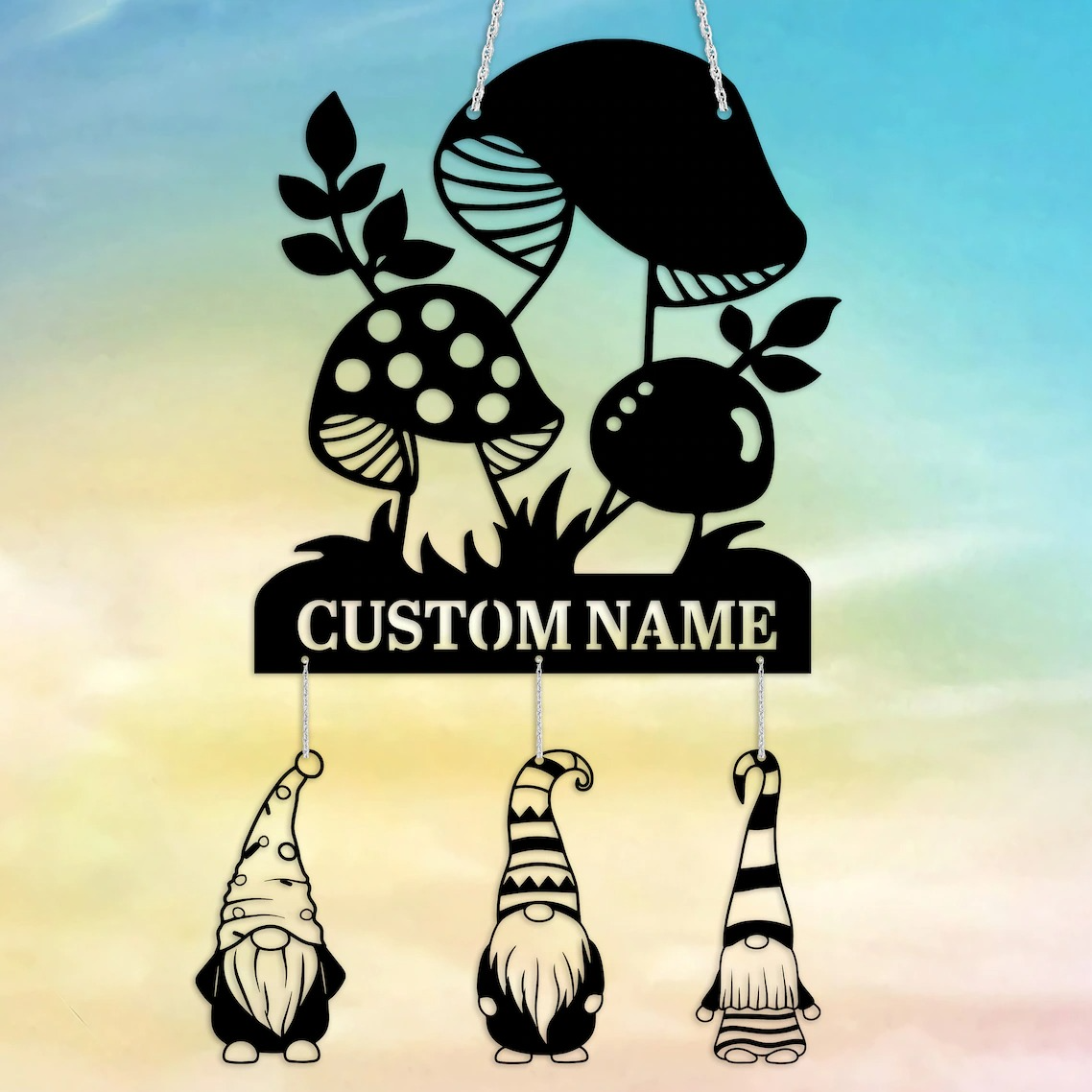 Personalized Custom Mushroom Gnome Metal Wind Chime