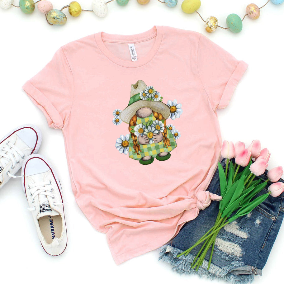 Gnome Girl Holding Flower - Spring Summer Unisex T-shirt