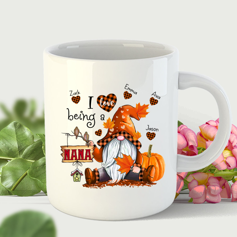 I Love Being A Nana - Personalized Custom Autumn Gnome Mug